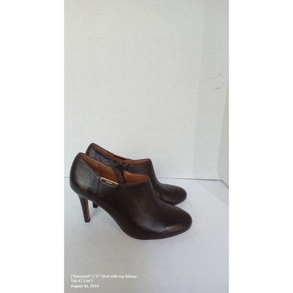 Coach Leather Booties Ankle Boots Heel Zip Brown Designer Shoes Size - Picture 4 of 6